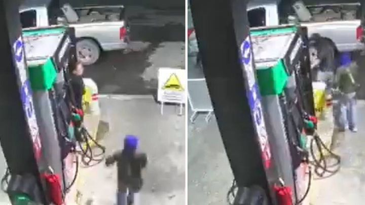 VIDEO: Encapuchados amenazan a empleada y asaltan una gasolinera en Nuevo León