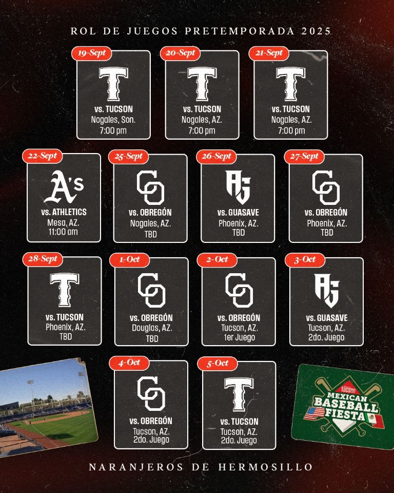 Calendario de Naranjeros en pretemporada