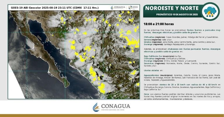 Clima para Sonora hoy martes 19 de agosto en la noche
