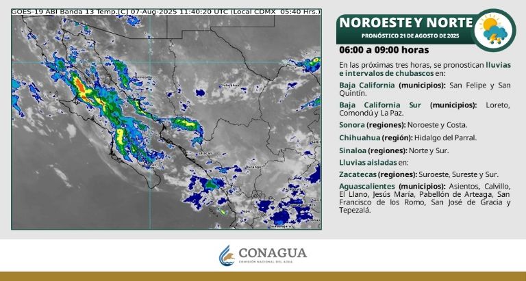 Así será el clima en Sonora este jueves 21 de agosto. Foto: Conagua