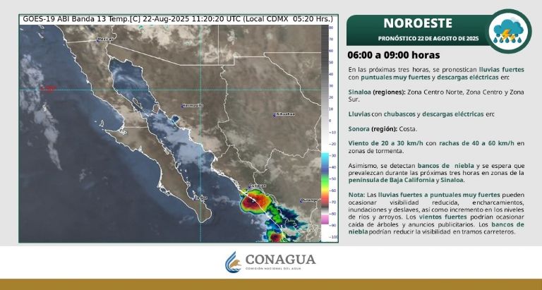 Así estará el clima en Sonora este 22 de agosto: tormentas y temperaturas de hasta 45 grados