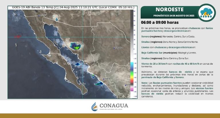 Así será el clima en Sonora este domingo 24 de agosto. Foto: Conagua