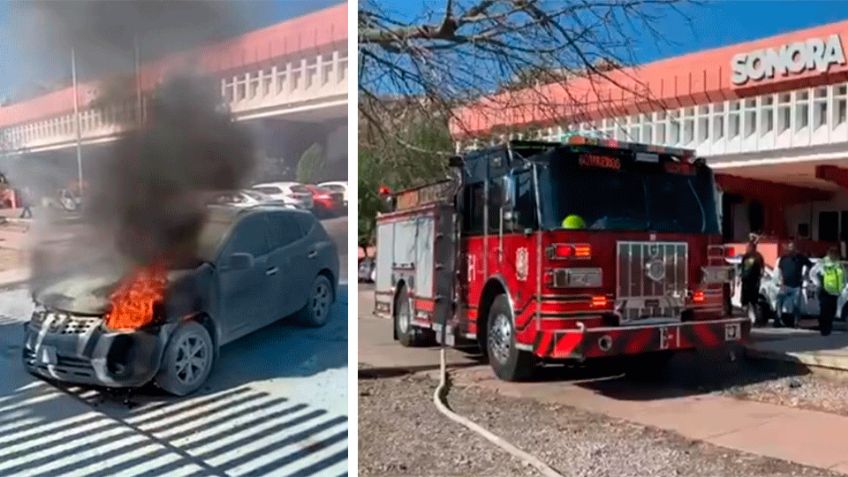 Incendio de auto desata PÁNICO entre visitantes de la Casa de la Cultura en Hermosillo