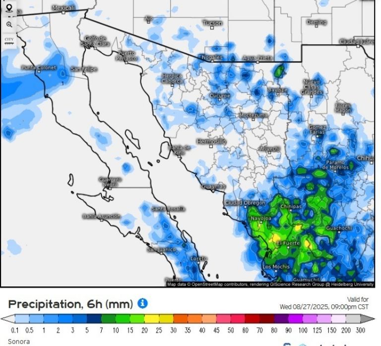 Lluvias que se esperan para el 27 de agosto de 2025