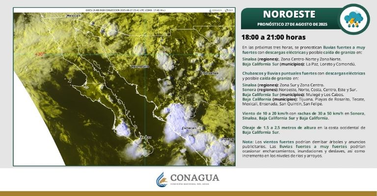Lluvias que se esperan para el 27 de agosto de 2025