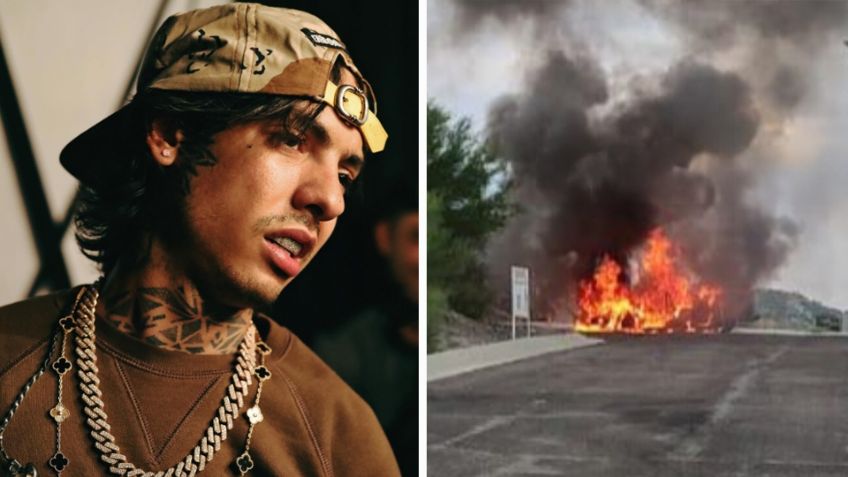 Reportan incendio de lujoso vehículo de Natanael Cano en Hermosillo; fue pérdida total