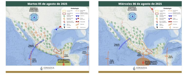 Así estará el clima este martes 5 y miércoles 6 de agosto. Foto: Conagua