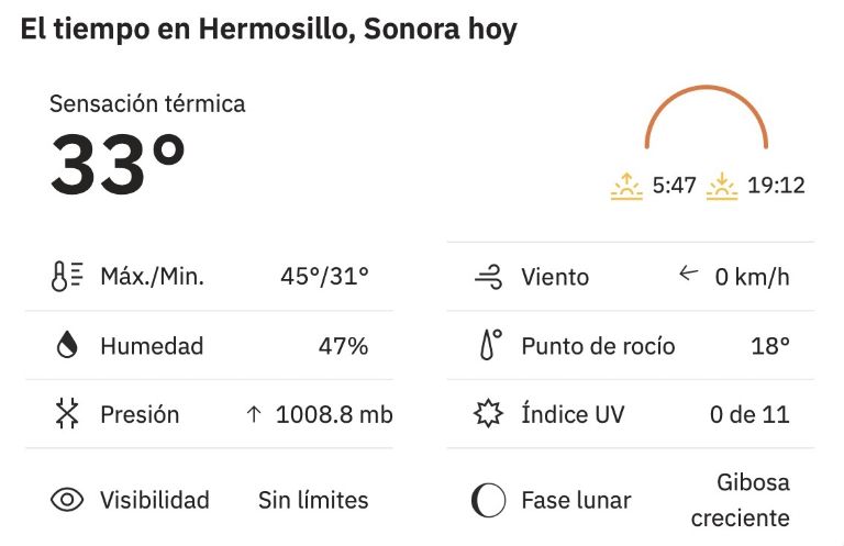 Así será el clima en Hermosillo HOY 5 de agosto. Foto: Conagua