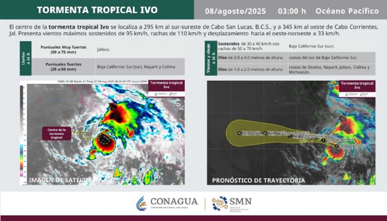 Conoce los efectos de la Tormenta Tropical 'Ivo' este viernes. Foto: Conagua