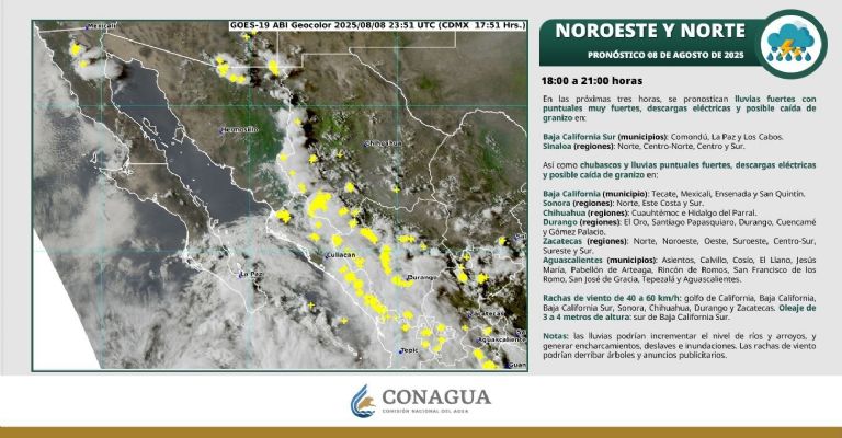 Se esperan lluvias durantes las próximas tres horas en Sonora