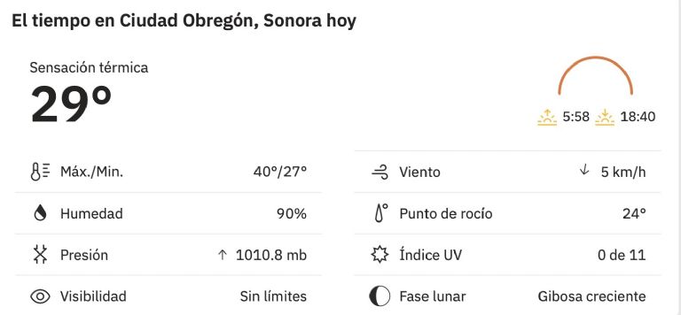 Así será el clima en Ciudad Obregón este lunes. Foto: Conagua