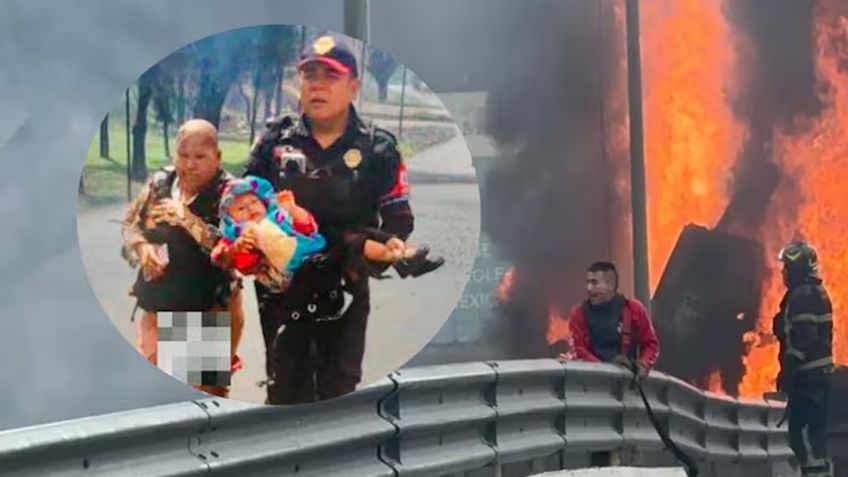 FOTOS: Policía salva a bebé de explosión de pipa en Iztapalapa; la madre sufre quemaduras