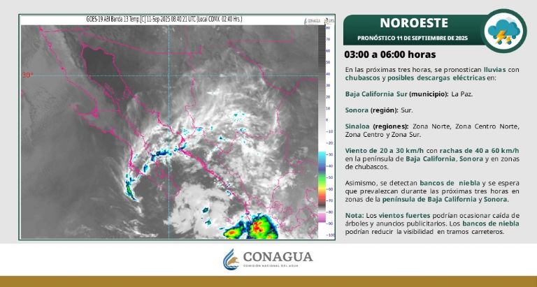 Así será el clima en Sonora este jueves 11 de septiembre. Foto: Conagua