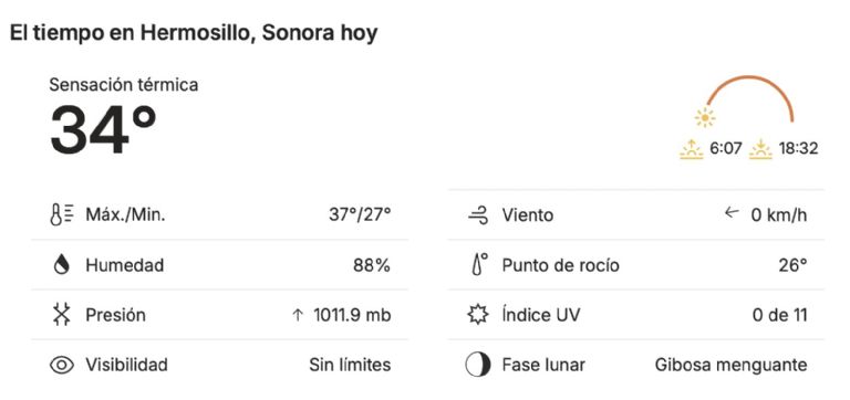 Así será el clima en Hermosillo este viernes. Foto: Conagua