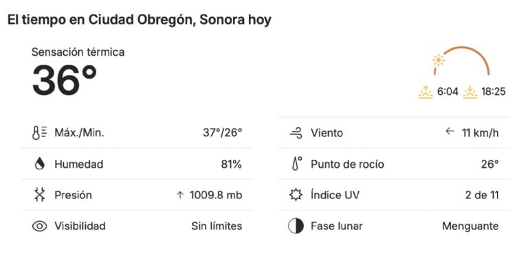 Así será el clima en Ciudad Obregón este domingo. Foto: Facebook