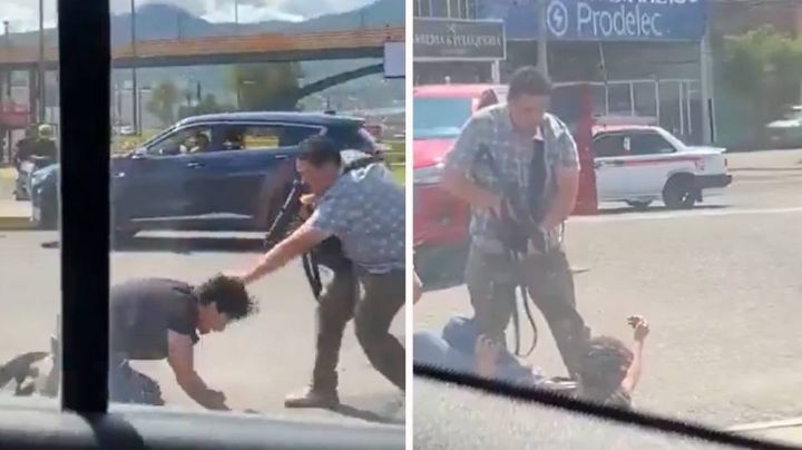 (VIDEO) Guardia de seguridad encañona con un arma larga a motociclista en Morelia