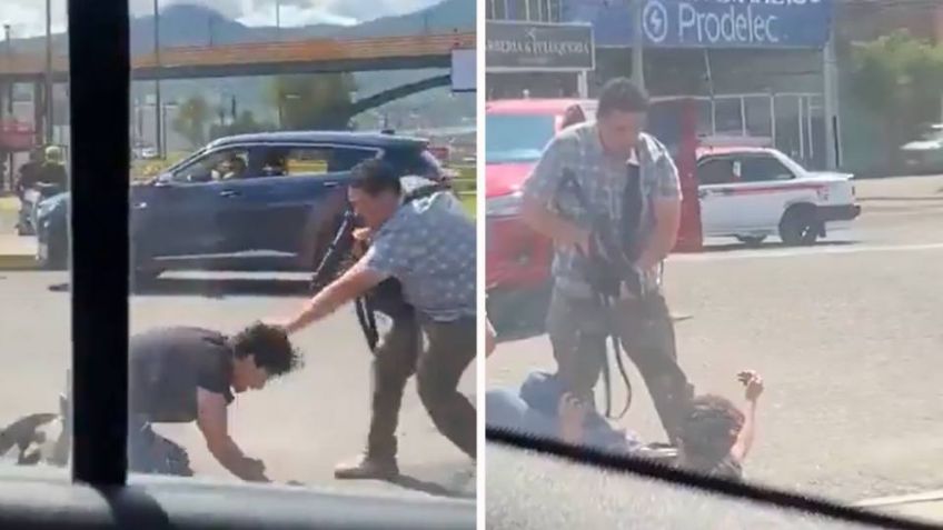 (VIDEO) Guardia de seguridad encañona con un arma larga a motociclista en Morelia