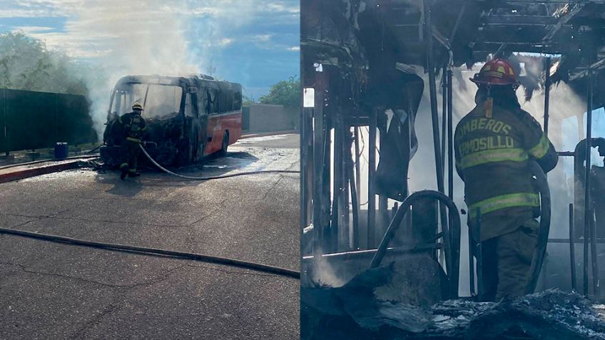 VIDEO: Se incendia camión de transporte público en Hermosillo; chofer sale ileso