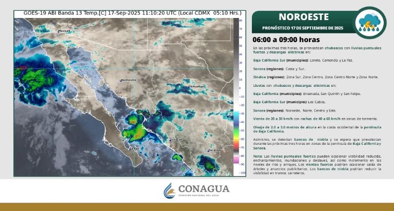 Así será el clima en Sonora este miércoles 17 de septiembre. Foto: Conagua