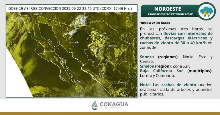 Advierten lluvias para hoy en la noche en Sonora