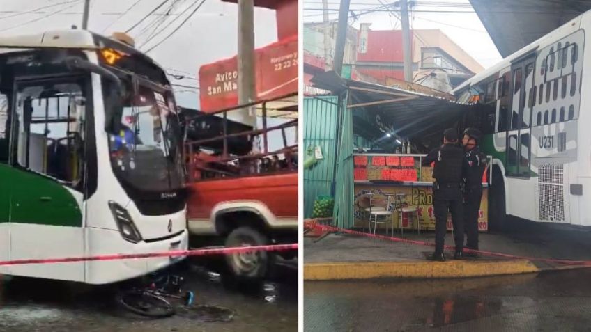 Unidad de transporte protagoniza aparatoso choque en Puebla; hay nueve lesionados