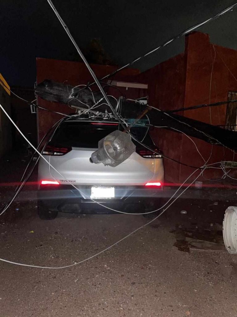 Cayó un poste sobre un vehículo 