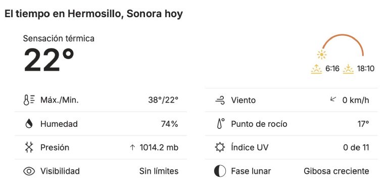 Así será el clima en Hermosillo HOY martes 30 de septiembre. Foto: Conagua