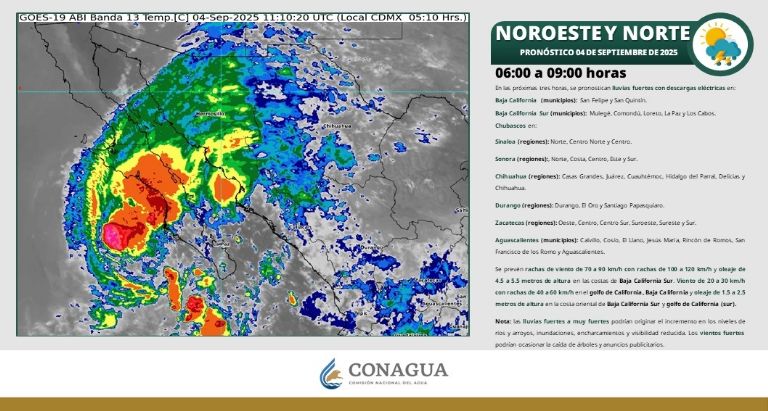 Así será el clima en Sonora este jueves 4 de septiembre. Foto: Conagua