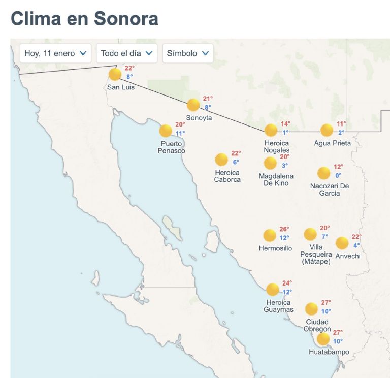 Así será el clima en Sonora este domingo. Foto: Conagua