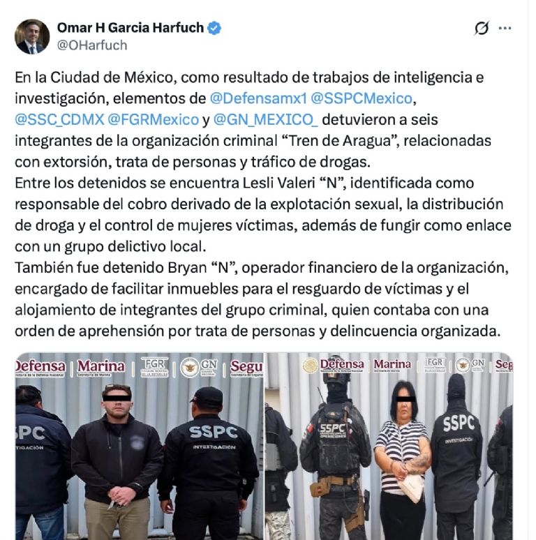 Omar García Herfuch confirma golpe al Tren de Aragua. Foto: Twitter
