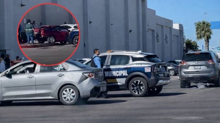 Reportan aparatoso choque al norte de Ciudad Obregón; automóvil queda arriba de la banqueta