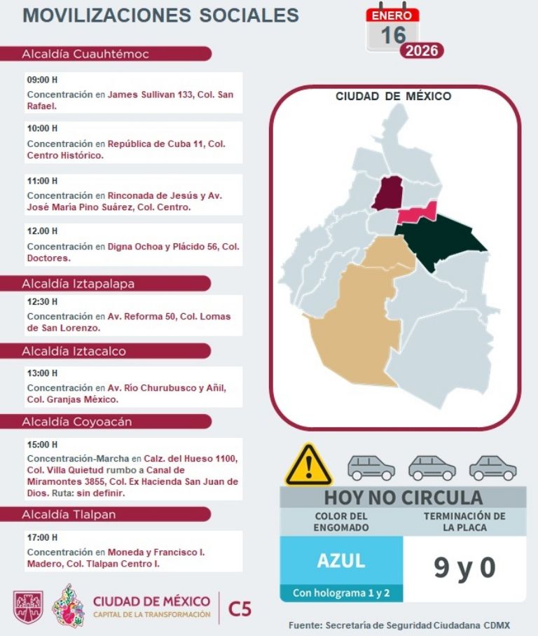 Marchas y Movilizaciones para este viernes 16 de enero 