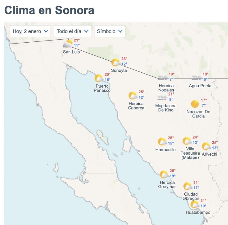 Así será el clima en Sonora HOY viernes 2 de enero. Foto: Conagua
