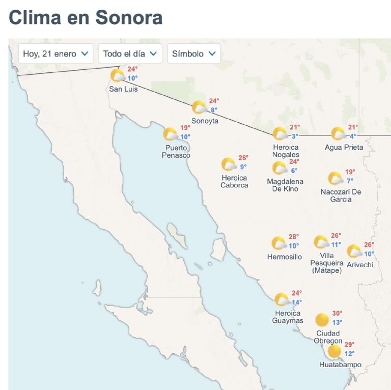 Así será el clima en Sonora este miércoles. Foto: Conagua