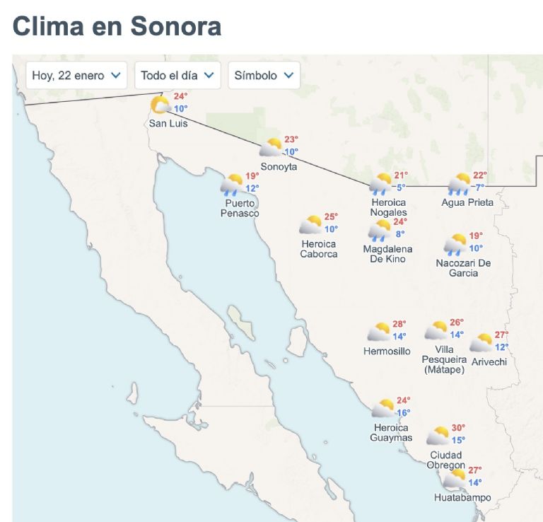 Así será el clima en Sonora este jueves. Foto: Conagua