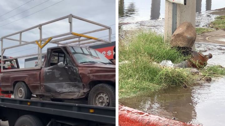 Accidente en Ciudad Obregón: SE PASA EL ALTO, choca y provoca FUGA de agua tras impactar hidrante