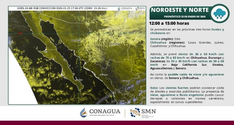 Para esta tarde de este domingo 25 de enero se están advirtiendo lluvias y chubascos en Sonora