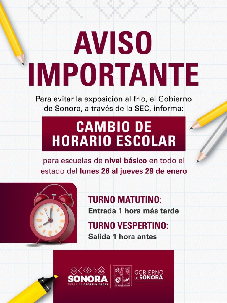 Las autoridades de Sonora tomaron la decisión de modificar el horario de clases en las escuelas de nivel básico por las bajas temperaturas