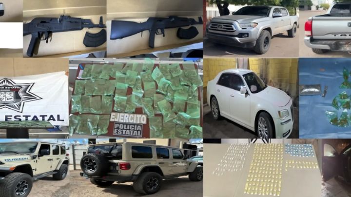 Autoridades aseguran armas de fuego, vehículos robados y droga en tres municipios de Sonora