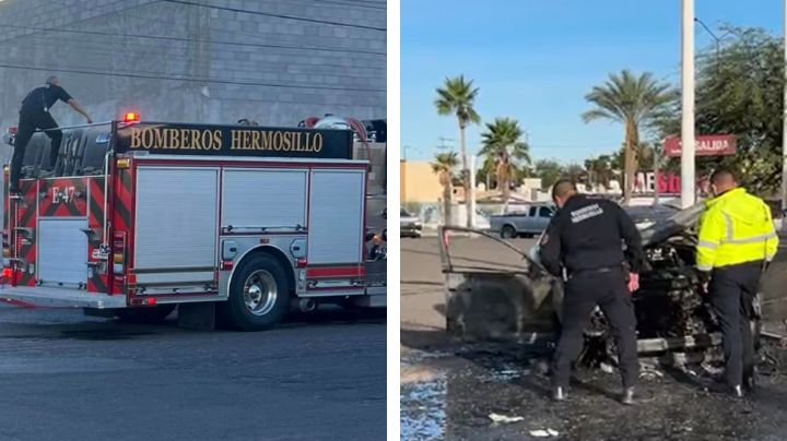 Falla eléctrica desata incendio y deja vehículo calcinado en estacionamiento del norte de Hermosillo