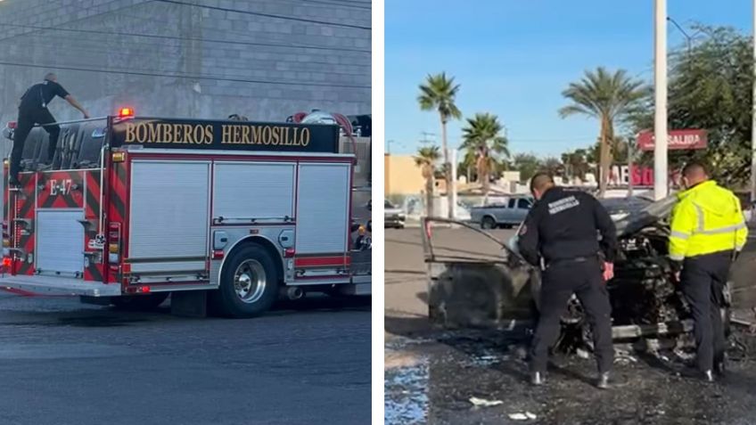 Falla eléctrica desata incendio y deja vehículo calcinado en estacionamiento del norte de Hermosillo