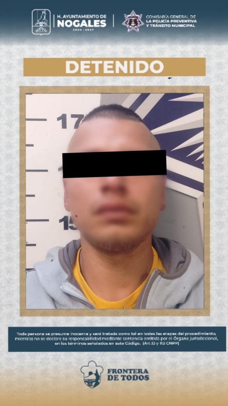 Detienen a Joshua A. 'N.', de 23 años de edad, por presunto robo en un supermercado de Nogales.