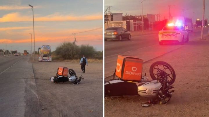 Accidente vial en la salida norte de Ciudad Obregón deja un motociclista lesionado de gravedad