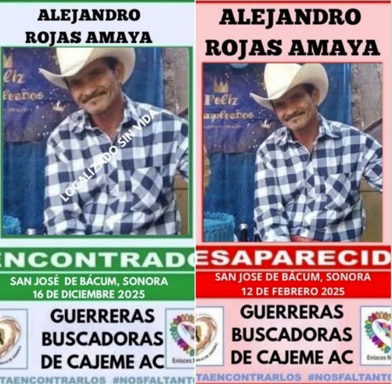 Se termina la búsqueda: Entregan restos de Alejandro Rojas Amaya; su cuerpo fue encontrado en Bácu