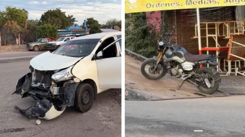 Se pasó el alto: Choque entre sedán y motocicleta al sur de Ciudad Obregón deja dos heridos