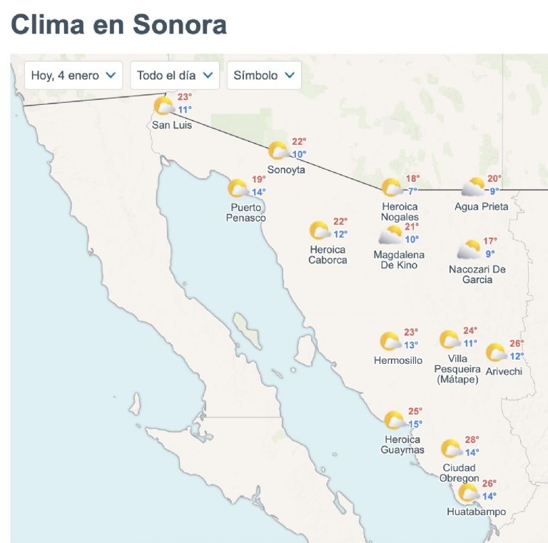 Así será el clima en Sonora este domingo. Foto: Conagua
