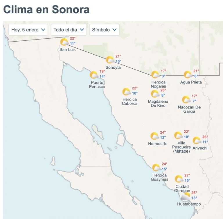 Así será el clima en Sonora HOY lunes 5 de enero. Foto: Conagua