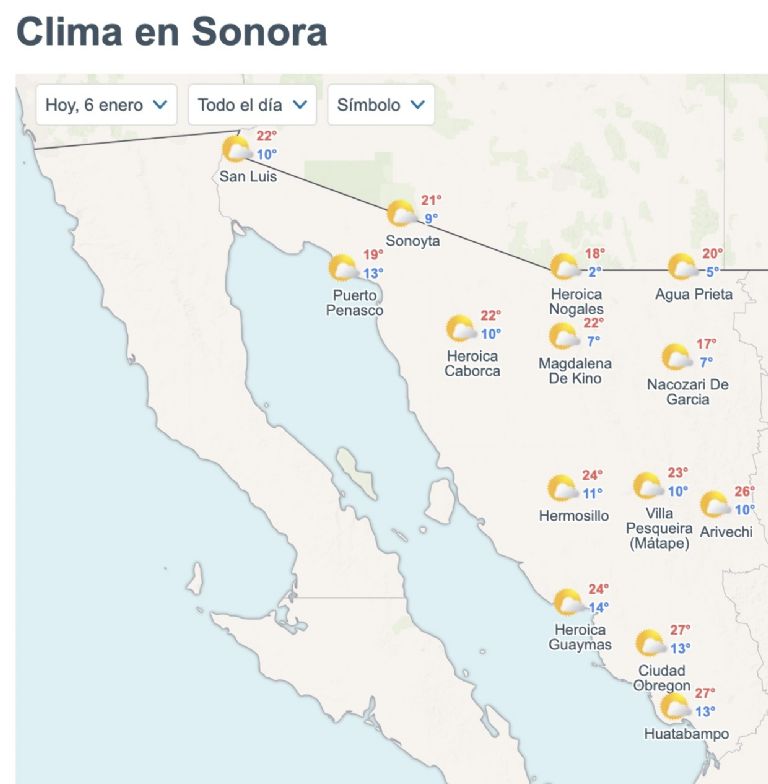 Clima en Sonora hoy 6 de enero de 2026