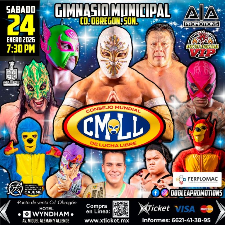 Las superestrellas del Consejo Mundial de Lucha Libre harán vibrar al público de Obregón