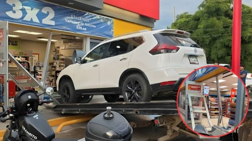 Mujer estrella su vehículo contra conocida tienda en Navojoa; confundió freno con acelerador
